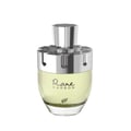 Afnan Rare Carbon by Afnan Perfumes – Clear glass bottle with pale yellow liquid, silver faceted cap, and black text.
