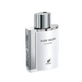 Afnan Pure Musk — White rectangular bottle with silver cap and side accents, text "PURE MUSK" and "eau de parfum" visible