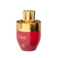 Afnan Rare Passion by Afnan 100ml EDP Woman — Botol wangian merah berkilat dengan penutup emas berhias batu merah jambu, tulisan 'Rare Passion' dan logo Afnan.