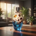 Afnan Rare Reef — Blue perfume bottle with ingredients exploding upwards, including amber, wood, and coffee beans.