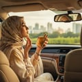 Afnan Supremacy Gold — Woman in hijab applying perfume in a car, holding gold bottle