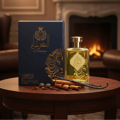Ard Al Zaafaran Al Dirgham EDP 100ml Men — Dark blue box and gold-accented bottle on a wooden table with cinnamon sticks