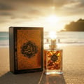 Ard Al Zaafaran Arabian Night – 100 ml Eau de Parfum for Men, box and bottle on a beach at sunset