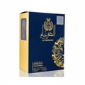 Ard Al Zaafaran Al Dirgham EDP 100ml Men — Blue and gold perfume box with Arabic script, lion emblem, and wavy design.