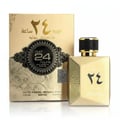 Ard Al Zaafaran Oud 24 Hours Majestic 100ml EDP Man – Ard Al Zaafaran, gold bottle and box with Arabic script and ornate