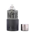 Armaf Hunter Intense — Black matte bottle with grey textured sleeve and silver cap beside it, isolated on white