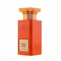 Grandeur Beach Coral by Grandeur 100 ml for Women — Orange rectangular perfume bottle with a gold label and a translucent orange cap, isolated on a white background.