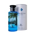Grandeur Soaked Sun Exclusif by Grandeur Elite EDP 100 ml — Blue perfume bottle with palm tree imagery and a white cylindrical box with blue accents, both featuring the Grandeur Elite logo.