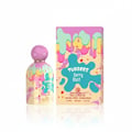 Grandeur Berry Blast by Grandeur Tubbees 50ml Woman — Botol minyak wangi comel bertudung ungu corak marmar dan rekaan cat menitis warna-warni, bersebelahan kotaknya yang ceria.