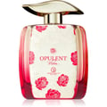 Grandeur Opulent Bloom Red by Grandeur Elite 100 ml for Women — Square glass perfume bottle with red gradient sides, white embossed floral pattern, and gold leaf-shaped cap.