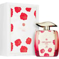 Grandeur Opulent Bloom Red by Grandeur Elite 100 ml for Women — White box with red rose pattern and a glass perfume bottle with gold cap and red gradient.