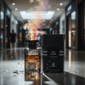 Grandeur Oud Elixir by Grandeur Elite – 100 ml Eau de Parfum for Men, with colorful smoke rising from the bottle and shattered glass fragments on the surface.