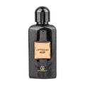 Grandeur Optimum Noir by Grandeur – Botol hitam bertompok dengan label dan penutup emas, latar belakang putih