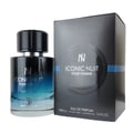 Grandeur Iconic Nuit Pour Homme 100ml EDP Lelaki — Botol minyak wangi kaca gradien hitam biru bertutup hitam di sebelah kotak hitam sepadan, kedua-duanya memaparkan logo 'N' dan teks 'Iconic Nuit Pour Homme'.