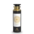 Grandeur Kyoto Selective Angel Deodorant Body 200ml Grandeur Unisex — A black spray bottle with a gold cap and a white label featuring a gold mandala design and text. | Grandeur Kyoto Selective Angel Deodorant Body 200ml Grandeur Unisex — Botol semburan hitam dengan penutup emas dan label putih menampilkan reka bentuk