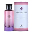 Grandeur Shooting Stars City by Grandeur Elite 100ml EDP — Pink and purple gradient glass perfume bottle with a black cap, next to its matching cylindrical box with pink and white gradient.