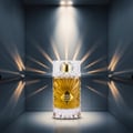 Gulf Orchid Sweet Heaven Extreme by Gulf Orchid 100ml Unisex — Cecair perang dalam botol kaca berlubang dengan penutup kristal, terletak di dalam lif moden dengan pancaran cahaya dramatik mencipta bayang.