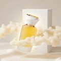 Gulf Orchid Sham Perfume Woman Gulf Orchid – Her 100 ml, botol minyak wangi kaca beku berisi cecair kuning, condong dan dikelilingi awan gebu lembut, dengan kotak putih di latar belakang.