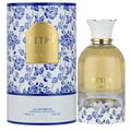 Lattafa Lattafa Petra Eau De Parfum 100 ml Unisex — Kotak silinder corak bunga biru dan label emas, bersebelahan botol minyak wangi kaca jernih dengan aksen emas dan penutup bentuk bunga putih.