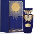 Lattafa Emaan by Lattafa 100ml EDP Perfume Unisex — Blue box and bottle with gold sunburst design and Arabic script