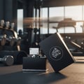 Lattafa Al Dur Al Maknoon Silver — Black perfume bottle and box on gym floor with dumbbells and towel