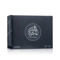 Lattafa Al Dur Al Maknoon Silver 100ml EDP Men — Black perfume box with Arabic calligraphy and text