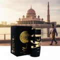 Lattafa Asad by Lattafa EDP 100 ml Men — Black box and bottle on ornate stone pedestal, mansion background