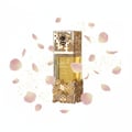 Lattafa Atheeri — Gold perfume bottle with bee and honeycomb design, surrounded by pink petals and gold glitter