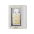 Lattafa Badee Al Oud Honor Glory — White perfume bottle with gold geometric accents in a white display box with gold trim