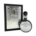 Lattafa Fakhar Silver by Lattafa 100ml EDP Men — Black box with ornate silver panel and silver-accented black perfume bottle