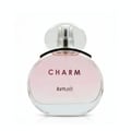 Lattafa Charm 100ml EDP for Women by LaMuse — Round pink glass perfume bottle with clear cap and black collar, text "CHARM"