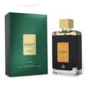 Lattafa Ejaazi by Lattafa Perfume 100 ml for Men — Green box and black perfume bottle with gold accents on a white background