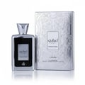 Lattafa Ejaazi Intensive by Lattafa – 100 ml Unisex bottle and silver embossed box on white background