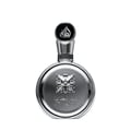 Lattafa Fakhar Platin — Silver round perfume bottle with ornate emblem and Arabic script on white background