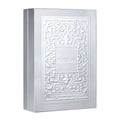 Lattafa Fakhar Platin — Silver embossed box with intricate floral patterns and Arabic script
