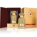 Lattafa Emeer By Lattafa Woody Scent 100ml — Two gold patterned bottles displayed in an open red and gold gift box.