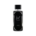 Lattafa Hayaati Men by Lattafa Perfumes100ml EDP — Black glass perfume bottle with silver Arabic script and 'HAYAATI' text, topped with a black cap.