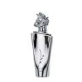 Lattafa Maahir Legacy by Lattafa 100ml EDP Man — Silver perfume bottle with a chrome horse head cap, featuring Arabic calligraphy on the bottle.