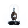 Lattafa Pride Hala by Lattafa – 100 ml Eau de Parfum for Men, presented in a clear glass dome with a dark wooden oval bottle and silver cap, on a black base with Arabic script.