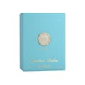 Lattafa Opulent Dubai — A light blue perfume box with embossed swirls and a circular silver emblem featuring the Lattafa logo, text 'Lattafa', 'Opulent Dubai', 'EAU DE PARFUM', 'VAPORISATEUR NATURAL SPRAY', '100 ml e', and '3.4 FL.OZ.'