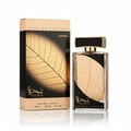 Lattafa Najdia in Gold by Lattafa 100ml Unisex — Box and bottle with gold leaf design, gold cap, white background