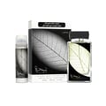 Lattafa Najdia – Eau de Parfum natural spray 100ml, presented with a matching deodorant spray, featuring a prominent leaf skeleton design on both.