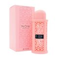 Rave Now Women Rave Perfumes 100ml — Pink perfume bottle with a geometric lattice design, next to its matching pink box, both featuring the "NOW WOMEN" logo.