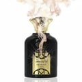 Lattafa Nasheet by Lattafa Perfume 100ml EDP Unisex — Black perfume bottle with gold accents, emitting smoke from the top, with cracked glass effect on the bottle.