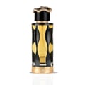 Lattafa Teriaq Intense by Lattafa 100ml Eau de Parfum — Tall glass perfume bottle with gold snake-shaped cap, amber liquid, and black patterned accents.
