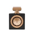 Lattafa Pride Nebras by Lattafa Pride 100ml EDP Women — Black perfume bottle with a gold sunburst emblem and gold cap, isolated on a white background.