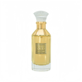 Lattafa Velvet Oud by Lattafa 100ml Unisex — Tall glass perfume bottle with gold accents and a clear faceted cap, filled with golden liquid, featuring a gold label with 'VELVET OUD' text.
