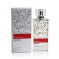 Maison Alhambra Aromatic Rouge by Maison Alhambra 100ml EDP — A perfume bottle and its matching box, both featuring a delicate floral pattern of grey branches with red and grey buds, set against a white background.