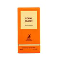 Maison Alhambra Coral Blush — Kotak minyak wangi oren dengan panel berwarna krim memaparkan 'CORAL BLUSH' dan 'EAU DE PARFUM'. Logo siluet rusa di bawah.