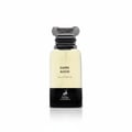 Maison Alhambra Dark Aoud — Botol minyak wangi kaca jernih dengan tapak hitam, penutup bertekstur perak, dan cecair kuning muda. Menampilkan logo jenama dan nama produk.
